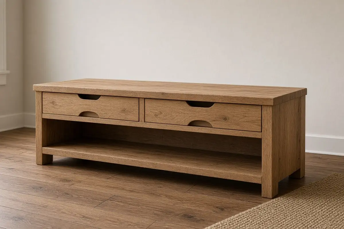 An empty TV stand wiped clean before restyling