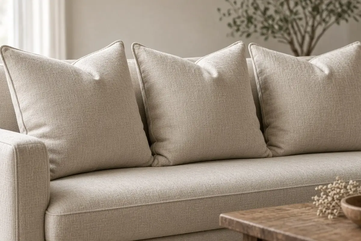 Full, plump pillows on a sofa after an insert swap